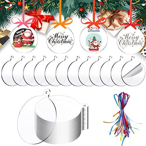 50 Pieces Christmas Hanging Ornaments with 50Pcs 25 Color Ribbons (40 Count)