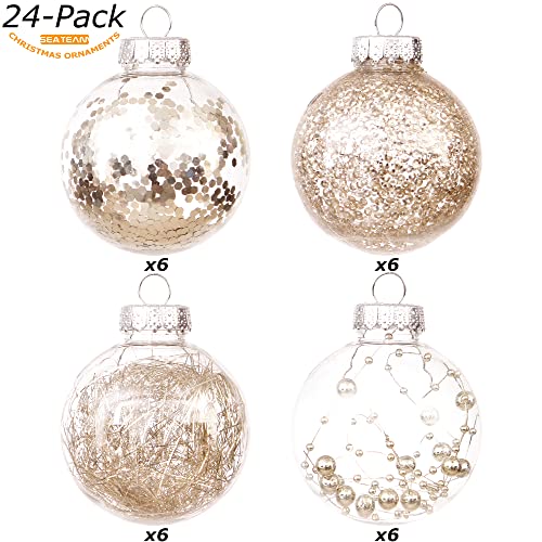 24 Pack Clear Christmas Ball Ornaments with Fillers (24 Count)
