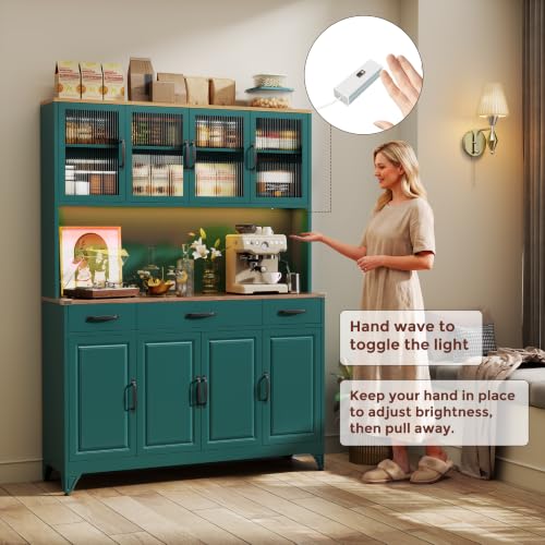 74.8" Tall Metal Pantry Cabinet with Charging Station & LED Light