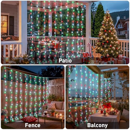 300LED Red White and Green Christmas Curtain Lights with Remote (9.8 Foot)