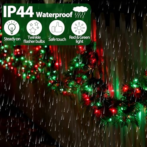 Christmas Lights 25FT 100 Count Incandescent Bulbs Red and Green Mini Lights with Green Wire for Christmas Tree
