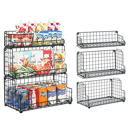 Stackable Wire Basket 3 Tier Countertop& Wall Mounted Metal Storage Basket for Kitchen Pantry Cabinet
