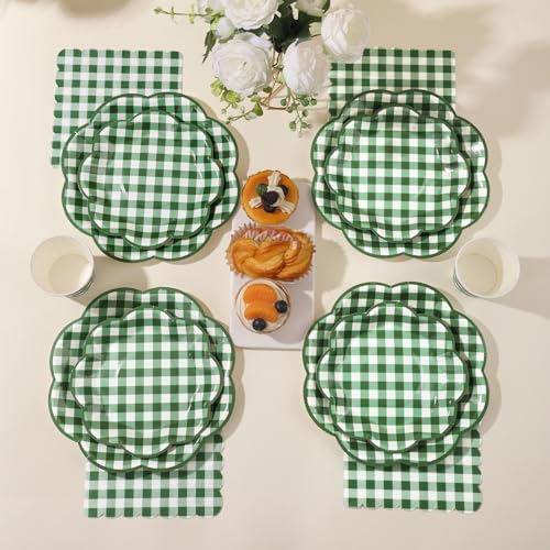 350 Pcs Green Gingham Plates and Napkins Party Supplies