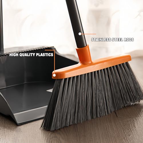 Small Broom Stiff Bristles Brush with Long Handle Indoor or Outdoor Compact Broom for Sweeping Patio Garage Garden