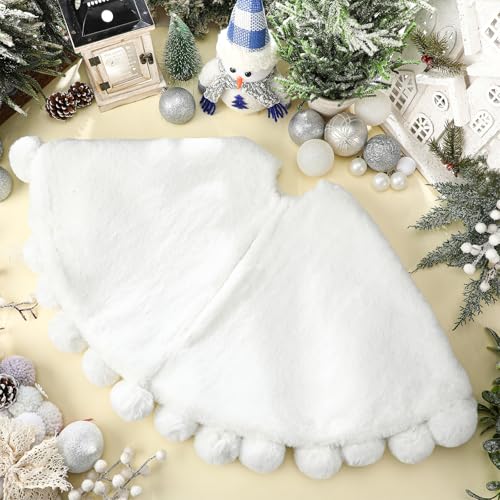 36 Inch Classic Faux Fur Christmas Tree Skirt White Plush