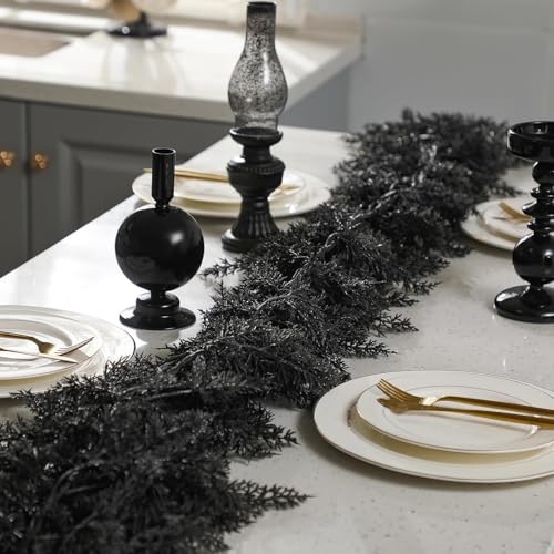 2 Pack 9 ft Halloween Black Artificial Cedar Garland (2 Foot)