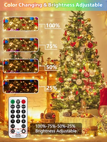 108FT Color Changing Christmas Lights with Remote Timer 300 LED