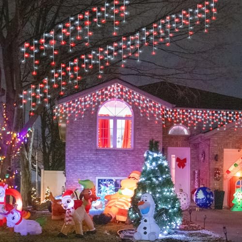 33ft Red and White Icicle Lights for Outside