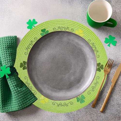 4Pcs Round St. Patrick's Day Placemat Embroidered Shamrock Place Mats Green Clover Dinner Table Mats for Home Spring Irish Holiday Birthday Party Decor (4 Count)