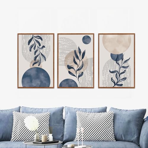 Boho Blue Plant Abstract Geometric Botanical Wall ArtSet