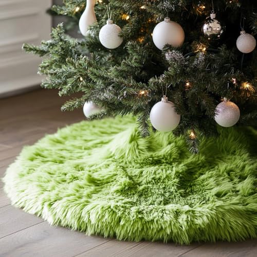 48 Inch Faux Fur Christmas Tree Skirt Green Plush Skirt for Merry Christmas Party Christmas Tree Decoration