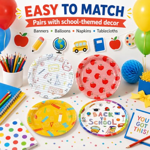 48PCS Back to School 7inch Paper Plates Disposable Party Supplies Tableware (48 Count)