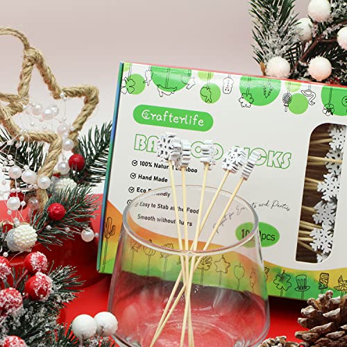 100Pcs 4.9" Snowflakes Cocktail Picks 5 Shapes of Snowflake Decor (100 Count)