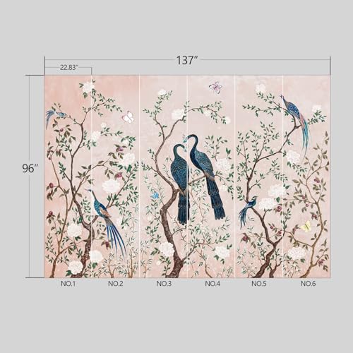 Pink Chinese Style Flowers Birds Wallpaper Peel and Stick wall Mural for Bedroom Living Room