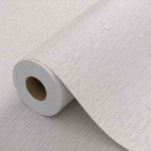 Grasscloth Peel and Stick Wallpaper 20.8"x394" Gray Thick Fabric Textured Linen Classic Faux Grassweave Neutral Removable Wallpaper Vinyl Film Roll for Home Use (56.7 Sq Ft)