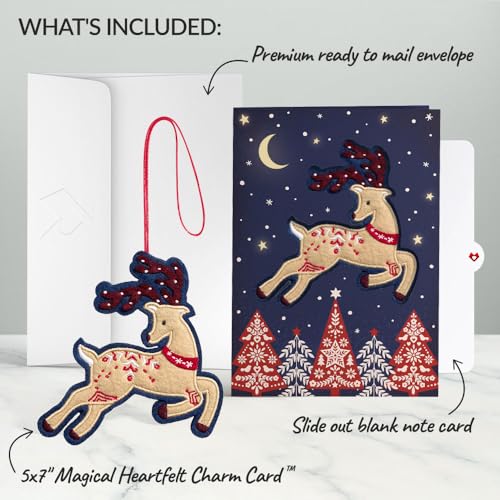 Christmas Handmade Prancing Reindeer HeartFelt Charm Card