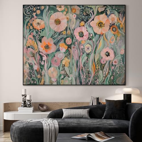 60"x72" Extra Large Framed Wall Art Whimsical Garden Bloom