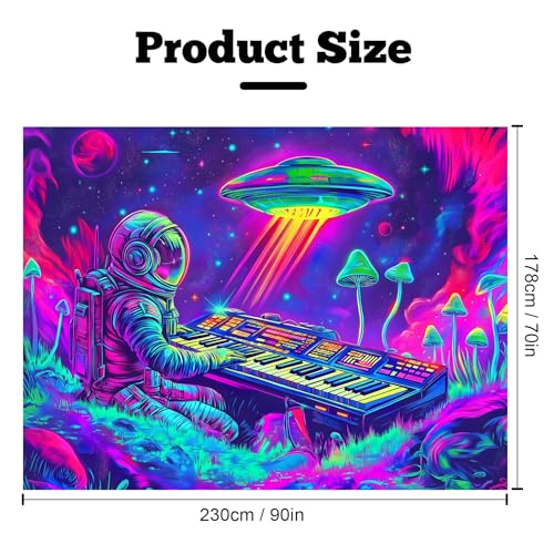 Blacklight Space Astronaut Tapestry UV Reactive Galaxy Planet Glow in Dark Tapestries Black Light Poster Neon Wall Hanging Art for bedroom Living Room