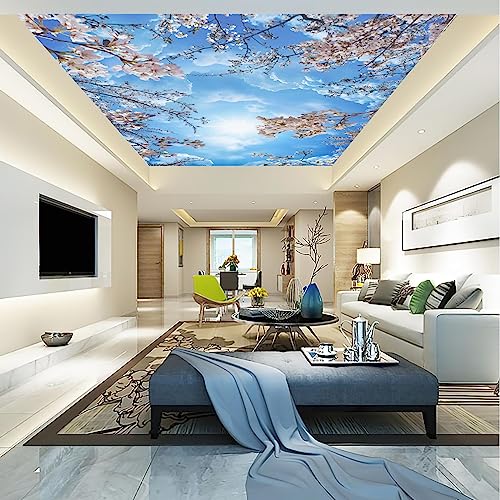Sky Cherry Blossom Ceiling 3D wall Mural Wallpaper 103" x 69" (49.35 Sq Ft)