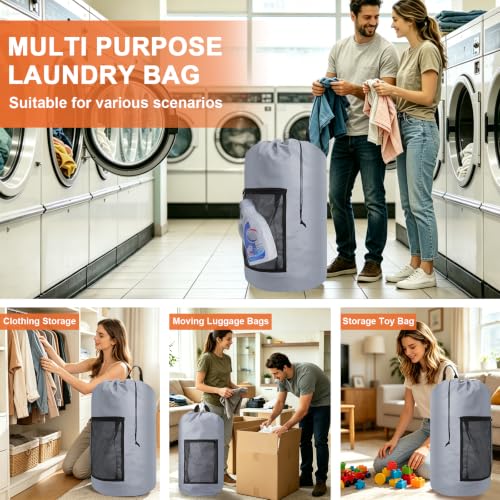 Laundry Bag Backpack Durable Laundry Bag with Shoulder Straps and Mesh Pockets Portable Laundry Hamper Dirty Clothes Bag for College
