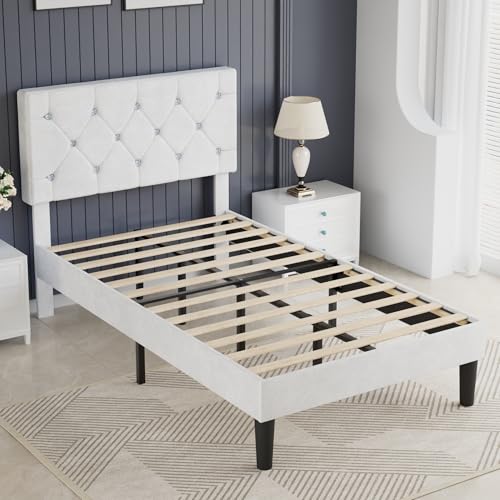 Twin Size Bed Frame with Diamond Tufted Headboard