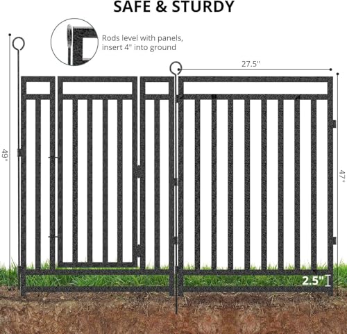 18ft (L) × 47in (H), 7 Panels & 1 Gate Garden Fence, Durable Outdoor Yard Barrier, Secure Garden Fencing, Weather-Resistant Fence for Privacy & Decoration, Black-Silver