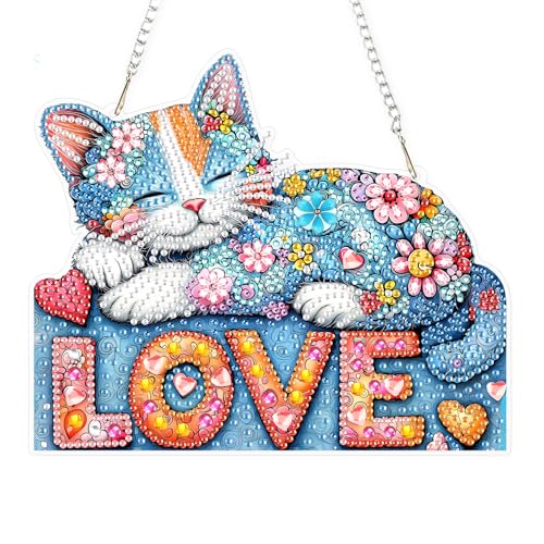 DIY Colorful Cat Diamond Painting Hanging Ornament
