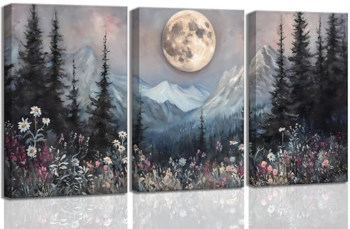 3Pcs Full Moon Forest Canvas Wall Art 12x16in (3 Count)