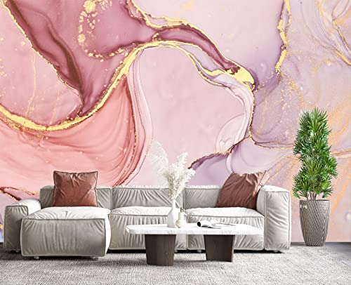 Gilding Marble Pink wall Mural Wallpaper for Bedroom 137" x 100" (95.12 Sq Ft)