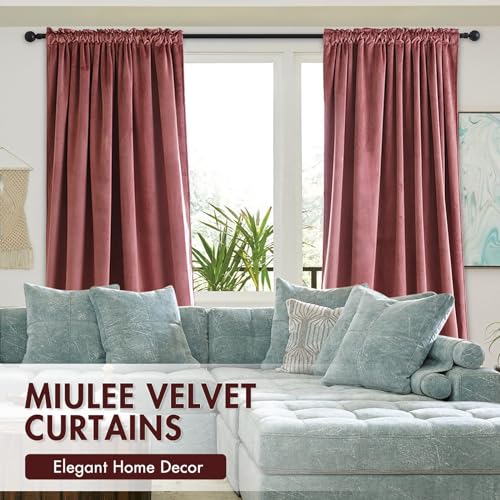 Dusty Rose Pink Velvet Room Darkening Curtains for Bedroom W52xL102 (2 Count)