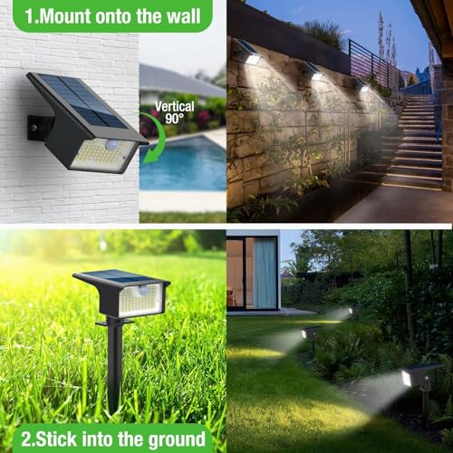 6 Pack 62 LED Solar Spot Lights Outdoor Motion Sensor with 3 Modes (6 Count)