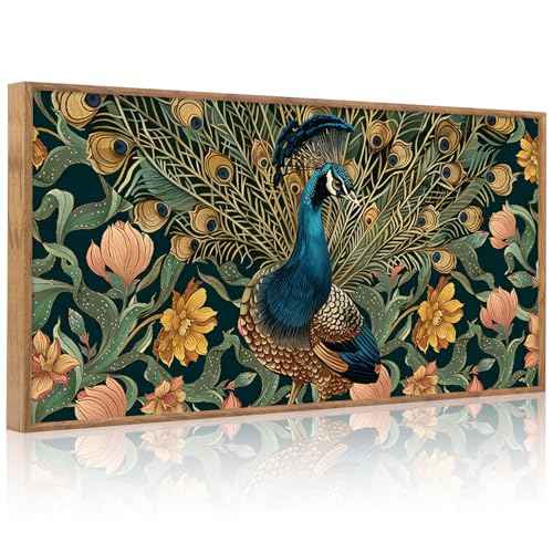 Boho Peacock Flower Framed Canvas Wall Art