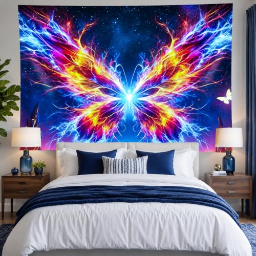 Blacklight Tapestry Butterfly Starry UV Backdrop 78 x 59 Inch