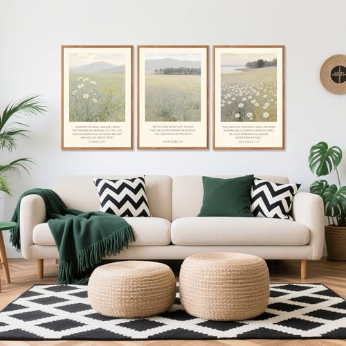 3 Pcs Wildflower Meadow Scripture Framed Wall Art 24x36 Inch