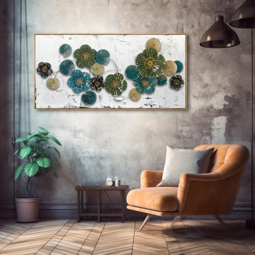 Wall Art Floral Wall Decor Green and Blue 30"x60" with Framed