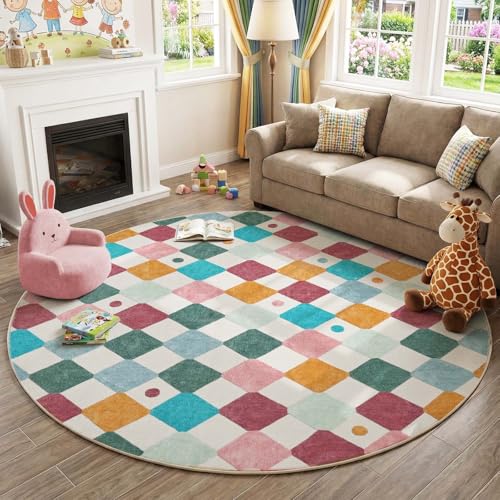 8ft Kids Round Rug Washable Classroom Rug Colorful Mat Confetti (50.27 Sq Ft)