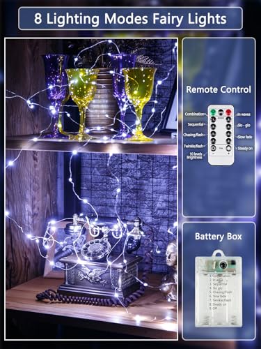 3 Pack Fairy Lights Battery Operated with Remote Twinkle Lights Cool White (3 Count)