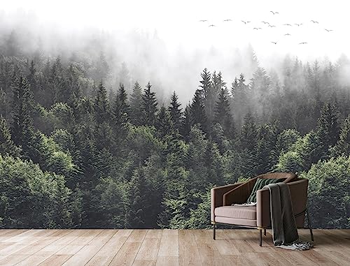 Foggy Forest Wallpaper Woodland Landscapes Wall Mural for Bedroom (129.7 Sq Ft)