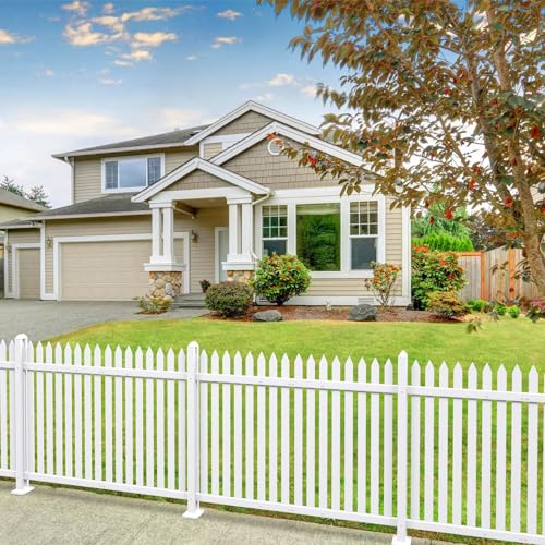 8 Sets Vinyl Picket Fence Panels 36" H x 84" W White PVC Decorative Fence for Front Yard Porch Patio Deck Pool Air Conditioner Fence Safety Dog Fence