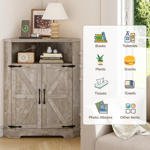Farmhouse Corner Cabinet with Charging Station