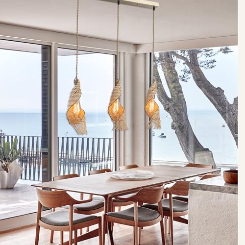 3 Light Modern Rattan Kitchen Island Pendant