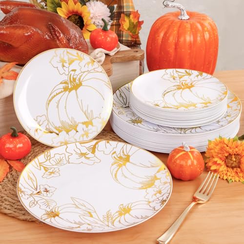 60PCS Thanksgiving Plates & Gold Pumpkin Plates (60 Count)