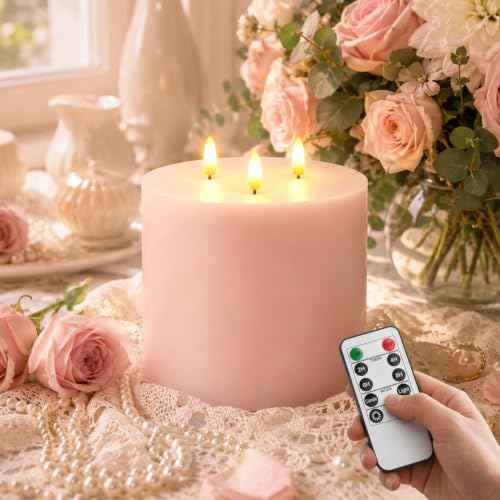 3 Wick Extra Large Flameless Pillar Candles with Timer Remote