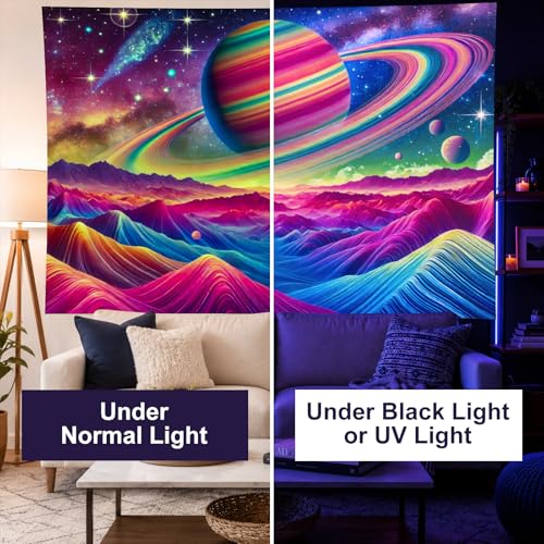 Blacklight Tapestry Saturn Landscape UV Backdrop 78 x 59 Inch
