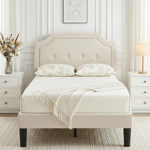 Twin Size Bed Frame with Fabric Upholstered Headboard