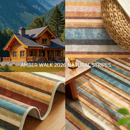 5ft Round Rug Modern Striped Mat Washable Circle Rug (19.63 Sq Ft)