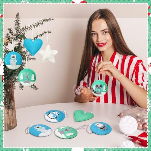 12 Pcs Christmas Felt Ornaments for Tree Decoration Santa Claus Snowman Gingerbread Man 3D Hanging White Mint Turquoise Color Felt Craft for Christmas Winter Favors Gifts (12 Count)