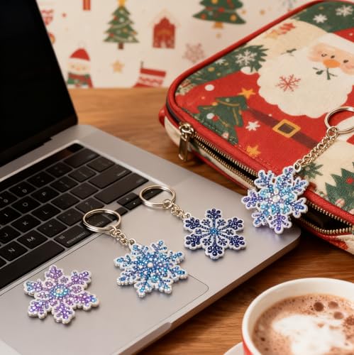 20 Pcs Snowflake Diamond Painting Keychain Kits (20 Count)