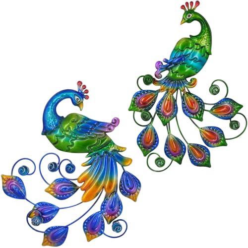 Metal Peacock Wall Art Decor Outdoor Hanging Decor Outdoor Sculpture 3D Metal Handmade Bird Wall Art Living Room Patio Garden Balcony Fence Decorations