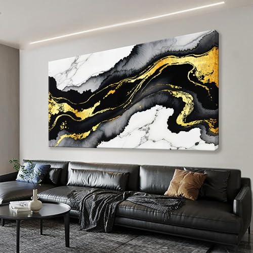 Large Abstract Black And Gold Wall Art Canvas Art Wall Decor 29 x 58 In